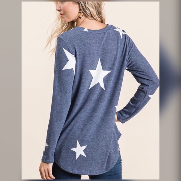 Soft Blue/White Star Print Tunic Long Sleeve Top - Picture 4 of 7